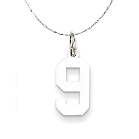 Silver, Athletic Collection, Small Polished Number 9 Necklace - 24 In - Picture 1 of 7